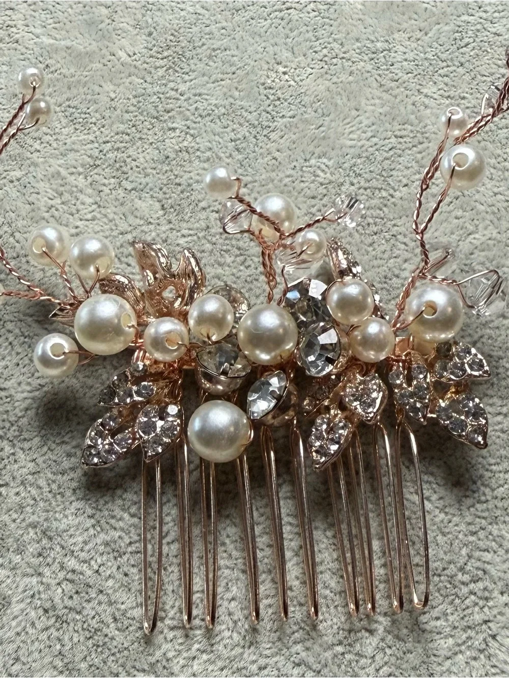 Pearl & Crystal Rose Gold Bridal Hair Comb